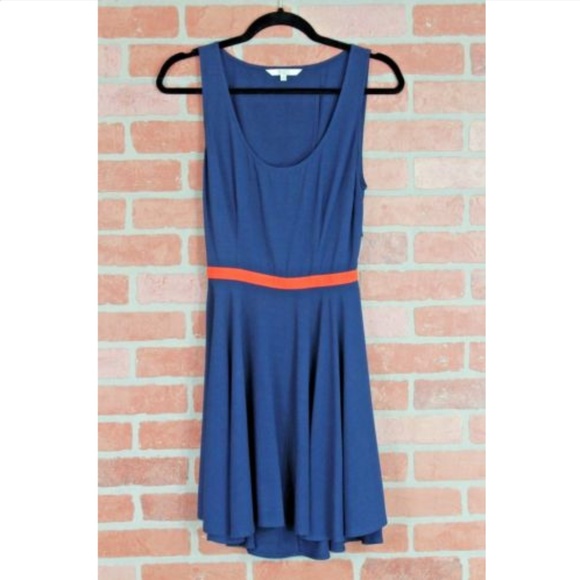 Navy Blue & Orange Empire Waist Dress w/ Open Back - Picture 1 of 4